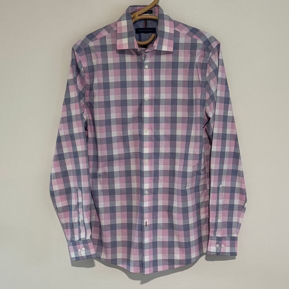 Tommy Hilfiger Slim Fit Non-Iron Pink Check Dress Shirt - 14 1/2 32-33 - Picture 1 of 5
